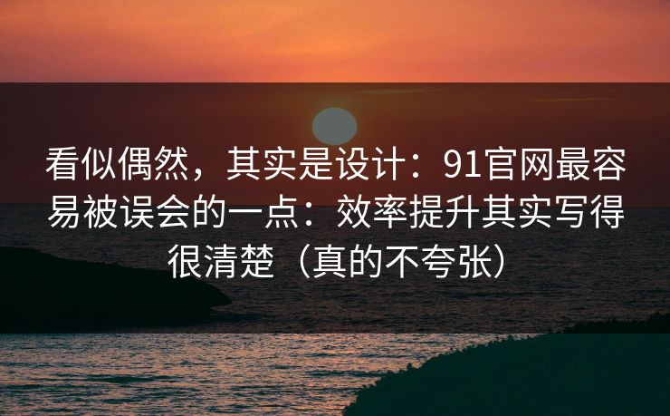 看似偶然，其实是设计：91官网最容易被误会的一点：效率提升其实写得很清楚（真的不夸张）