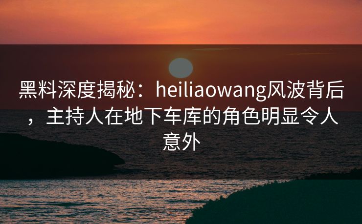 黑料深度揭秘：heiliaowang风波背后，主持人在地下车库的角色明显令人意外