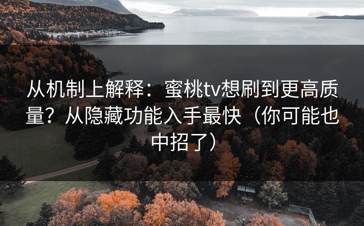 从机制上解释：蜜桃tv想刷到更高质量？从隐藏功能入手最快（你可能也中招了）